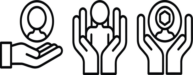 Obraz premium Hands Holding People Icons in Line Art Style