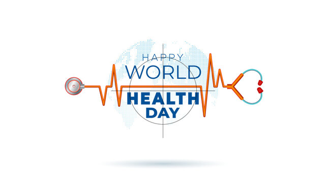 Concept for World health day, medical health care advertising and promotional banner, theme design. Health care target with stethoscope and World globe vector illustration.