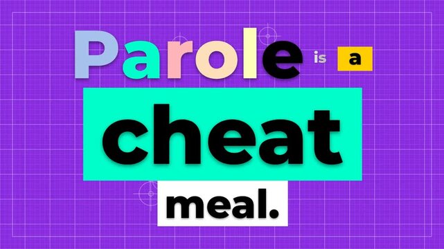 Vibrant gym motivation quote Parole is a cheat meal on a purple grid emphasizing selfdiscipline and lifestyle