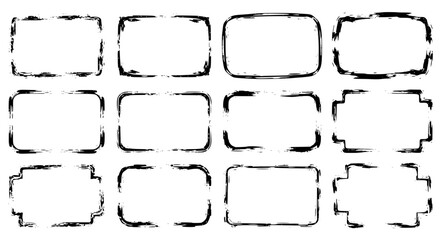 Obraz premium Frames grunge hand drawn set with black brush strokes and textured borders for design elements featuring rectangle,