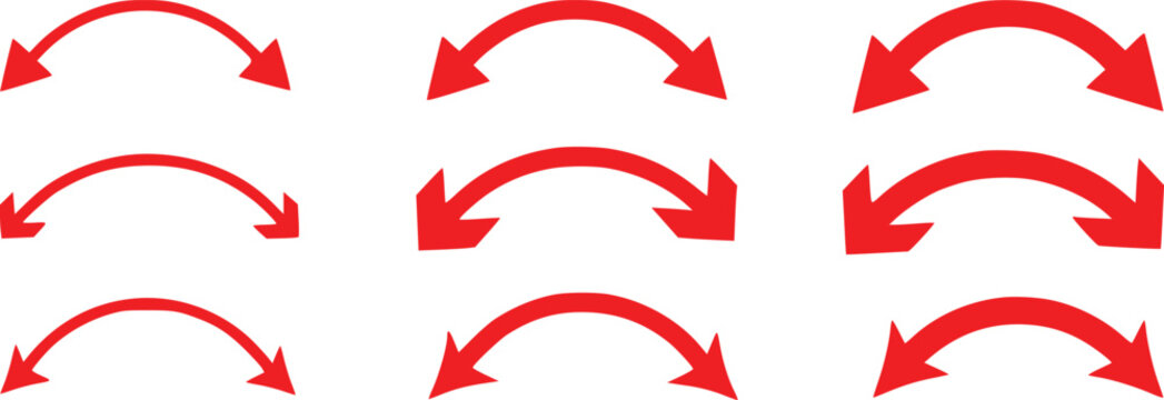Red Curved Arrow Icon Set Vector Illustration &ndash; Collection of Arch Arrows, Directional Flow Symbols Isolated on White Background