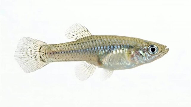 Small fish swimming in different directions on white background