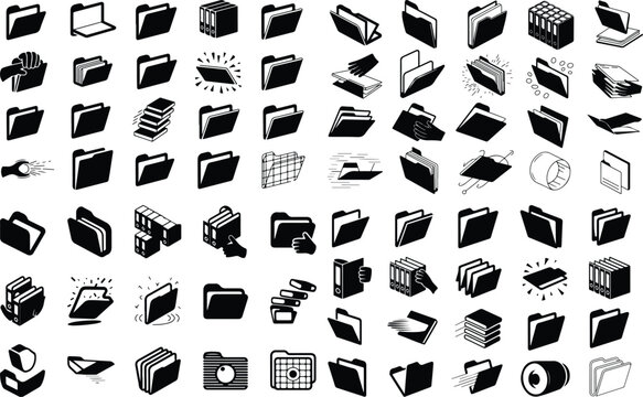 Folder Collection Silhouette Icon Set File Folder Typography Silhouette Icon Pack