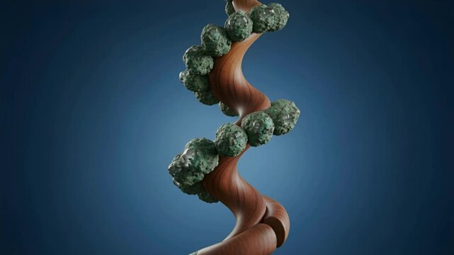 3D model of a twisted tree trunk with green foliage rotating around its axis