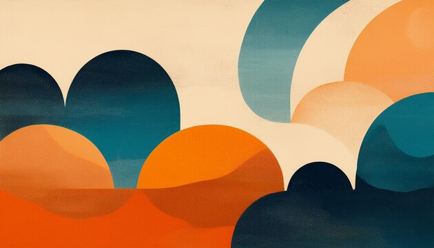 abstract background with geometric pattern orange and blue shapes soft textured clouds retro vintage style for creative design and modern wall art decor