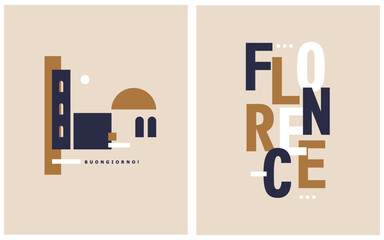 Simple Abstract Vector Illustration with Gold, White and Dark Royal Blue Cathedral Santa Maria del Fiore - Duomo and 