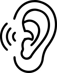 Simple outline icon of an ear with sound waves indicating hearing or listening