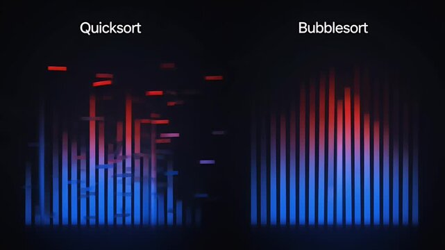 Abstract visualization of Quicksort and Bubblesort algorithms using vertical bars and light