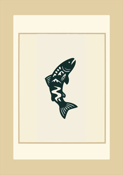 Traditional Fish Wallmate Decor design for wall vector illustration on a white background featuring a nature silhouette design.