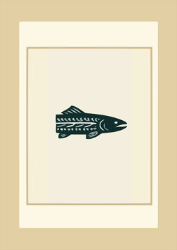 Vector illustration of a fish Wallmate decor design for wall on a plate isolated on a white background in simple marine cartoon style