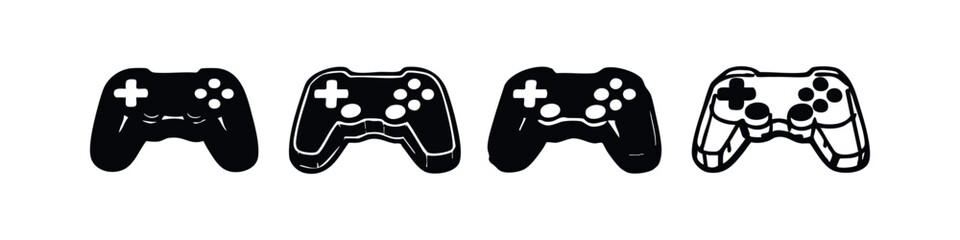 Set of hand-drawn game controller icons. Video game gamepad symbols in various doodle styles. © liubomir118809