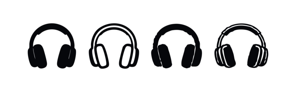 Minimalist over-ear headphones vector icon collection. Audio and music devices with clean lines.