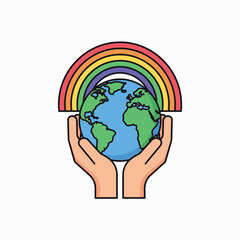 Fototapeta premium Hands Holding Earth with Rainbow.