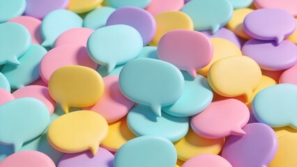 Vibrant and playful collection of colorful 3D speech bubbles creating an engaging background for communication, social media, and expressive ideas.