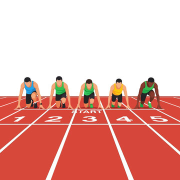 Athletes Ready to Start Race on Track Lanes, Sprinting Competition