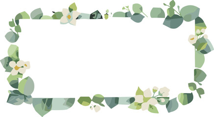Elegant watercolor floral frame with green leaves and white flowers isolated on white background for wedding invitation and greeting card design © Mokbul