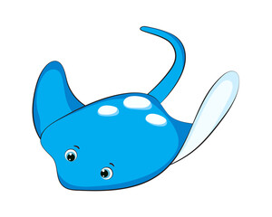 Cute Blue Cartoon Ray Fish with Friendly Expression © Elsandro