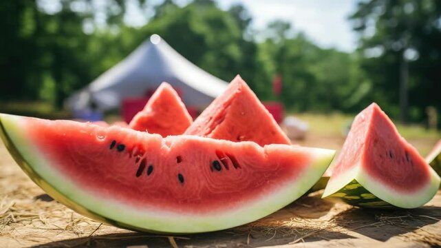 Watermelon slices on a path.