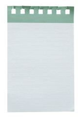 Blank Lined Notepad Sheet with Torn Spiral Edge Isolated on Transparent Background, Minimal Paper...
