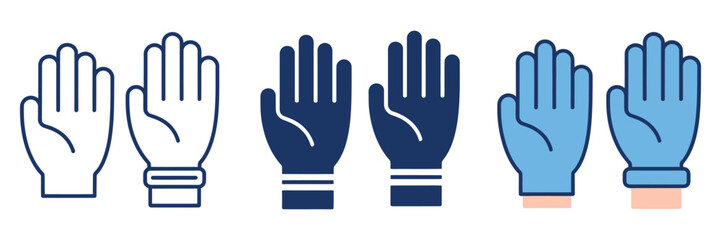 Obraz premium Safety gloves line icon representing hygiene and protection, rubber gloves sign vector graphics with editable stroke linear design for cleaning, medical, and professional safety projects.