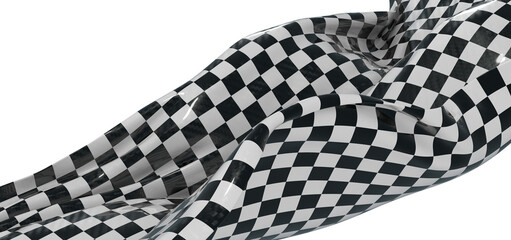 Obraz premium Abstract detail of a rippling checkerboard fabric creates an artistic wave pattern. White backdrop gives contrast for de