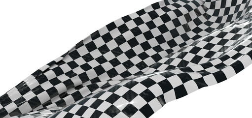 Obraz premium Dynamic image of a checkered flag waving against a clean white backdrop. Perfect for representing speed, competition, an