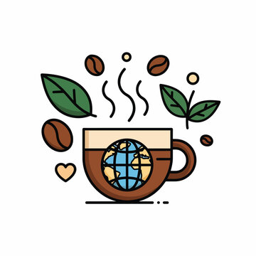 Coffee Cup with Globe Illustration Inside.