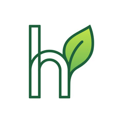 Fototapeta premium Minimal H Bio Logo with Leaf Element Clean Vector Design Isolated on White Background Modern Eco Brand Identity Concept