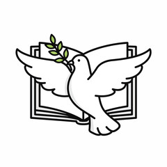 Dove Holding Olive Branch in Beak.