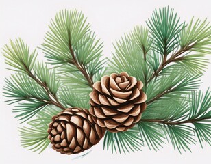 evergreen pinecone cluster watercolor