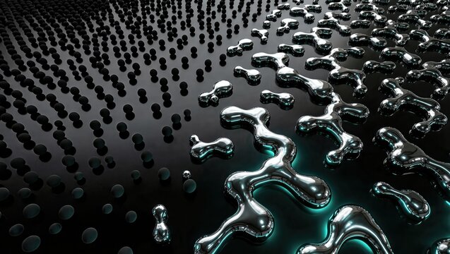 A vast swarm of abstract data particles migrating across a dark void, transforming from matte black to reflective liquid chrome, visualizing a consumer market shift.