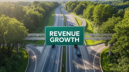 Revenue growth highway to success with cars on road
