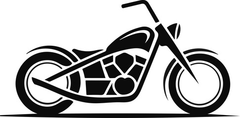 Stylized black and white illustration of a classic custom chopper motorcycle in profile view © md