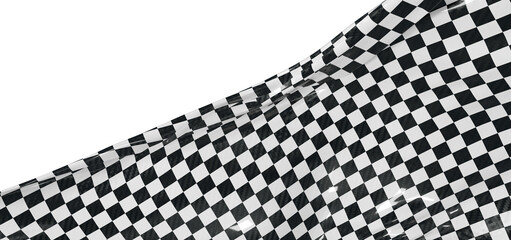 Naklejka premium A close-up shot of a checkered flag waving against a white background, symbolizing speed, victory, and racing.
