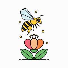Bee Flying Towards a Flower Illustration.