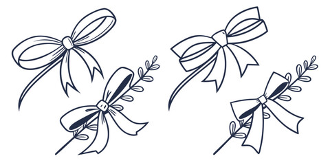 Three beautifully drawn bows with delicate details and elegant lines.