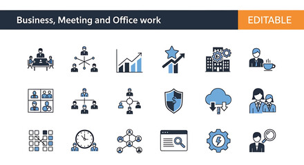 Obraz premium Business meeting and office work concepts icons set for design editable vector graphics