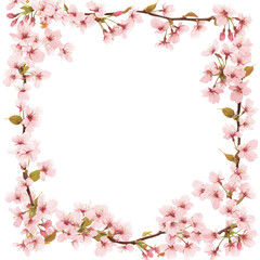 Fototapeta premium A beautiful floral border of pink cherry blossoms on transparent background