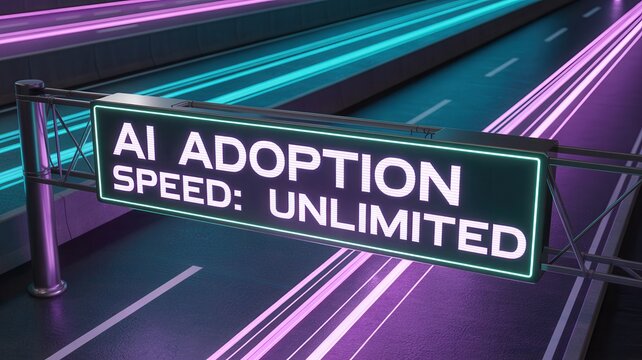 AI adoption accelerates on futuristic highway with unlimited speed limit