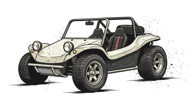 Vintage dune buggy off-road vehicle on white background