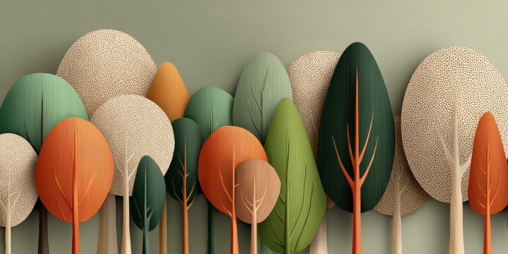 Modern abstract paper cut design of stylized trees and leaves evokes eco-friendly themes for creative branding, decor, and nature-inspired marketing