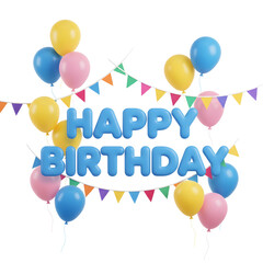 Colorful birthday party balloons with happy birthday text celebration background decoration festive