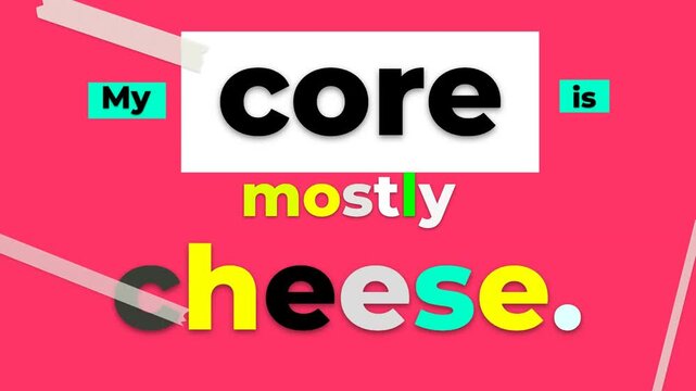 Humorous text animation reveals My core is mostly cheese a gym motivation quote for lifestyle content