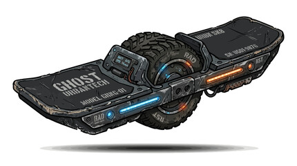 Fototapeta premium Futuristic electric unicycle with glowing lights and rugged tire