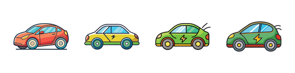 Fototapeta premium Four colorful electric cars in different colors vector illustration