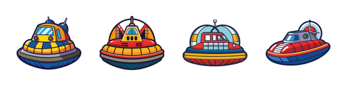 Colorful hovercrafts in different designs vector illustration