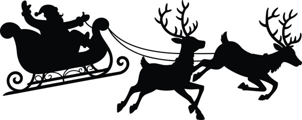 Santa Claus sleigh silhouette with flying reindeer symbolizing Christmas night holiday magic winter tradition and festive celebration © Minhazul