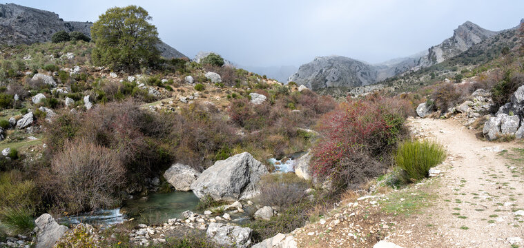 Hiking trail and stream in Sierra de Castril, Andalusia, Spain