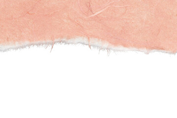 【透過背景】破いたピンク色の和紙のテクスチャ。繊細な毛羽立ちが美しい和紙の切り抜き素材