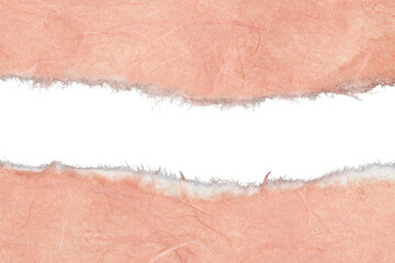 【透過背景】破いたピンク色の和紙のテクスチャ。繊細な毛羽立ちが美しい和紙の切り抜き素材